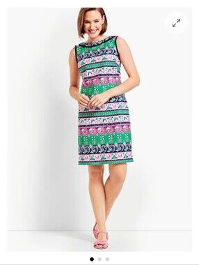 Talbots Navy Floral-Print Sleeveless Shift Dress with Teal & Pink Accents
